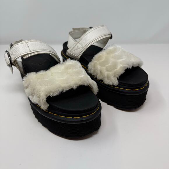 Dr. Martens Shoes - Dr. Martens Sandals Women's 9 White Voss Quad Fluffy Lug Sole Preppy Luxury